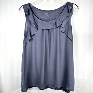 LOFT Slate Blue Sleeveless Blouse Ruffle Top - Size XL